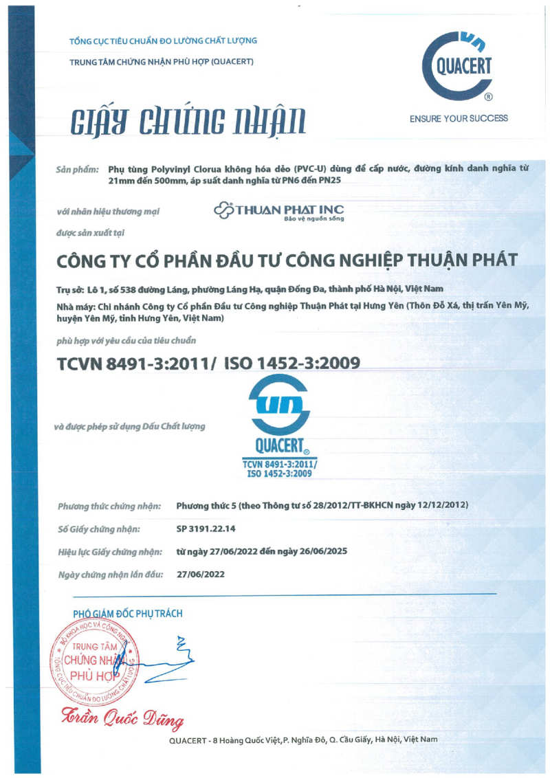 Tiêu chuẩn 8491 cho phụ kiện u.PVC Thuận Phát