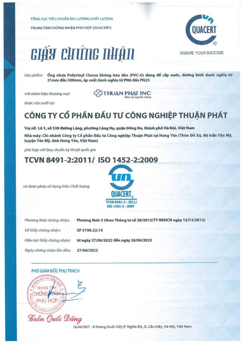 tiêu chuẩn 8491 cho ông u.PVC Thuận Phát