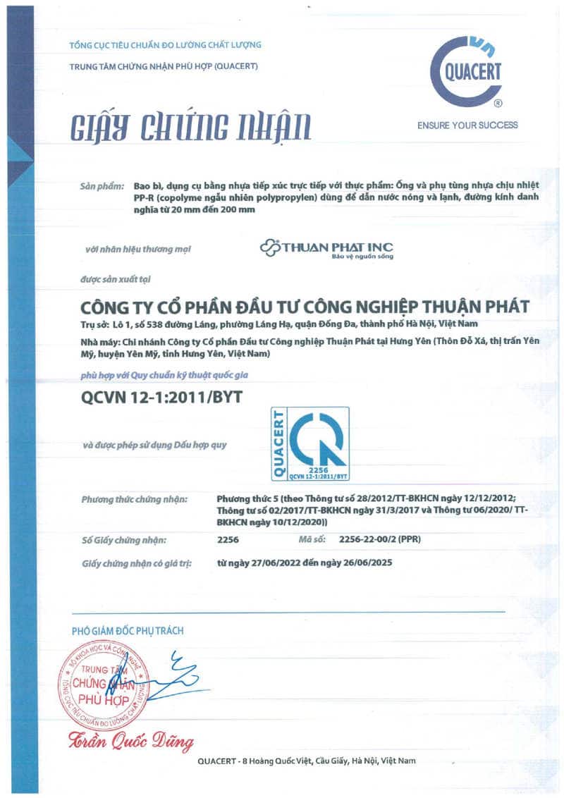 Quy chuẩn QCVN 12 cho ống nhựa chịu nhiệt PPR nhãn hiệu Thuận Phát