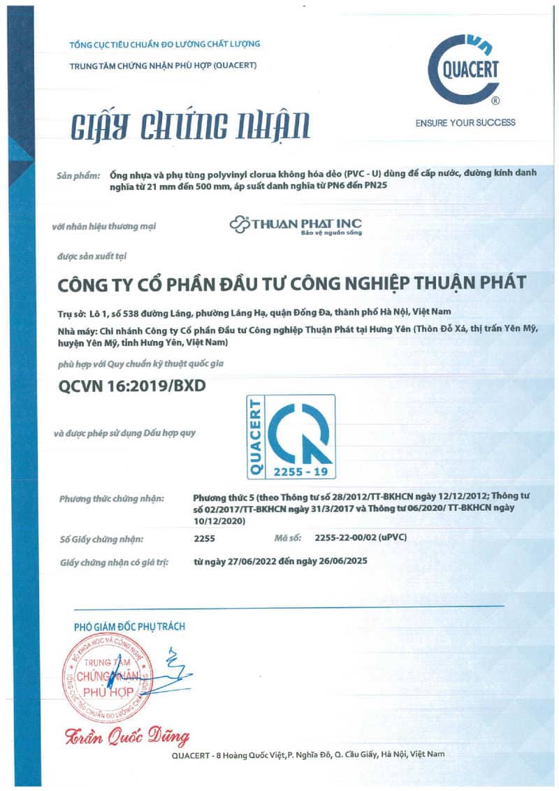 Tiêu chuẩn QCVN 16 cho ống và phụ kiện u.PVC Thuận Phát