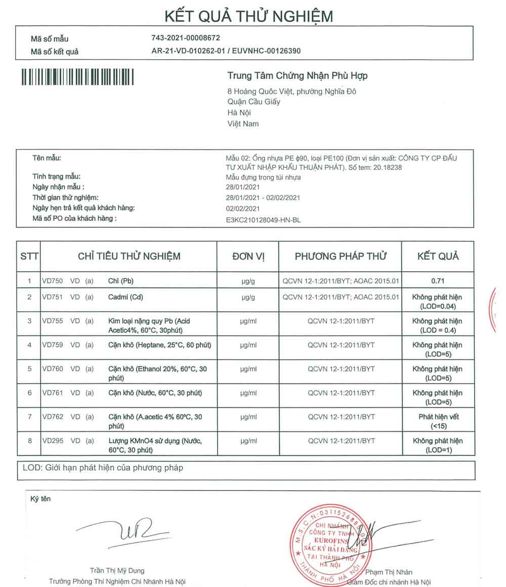 Thông Số Kỹ Thuật ống Nhựa HDPE Thuận Phát Chi Tiết