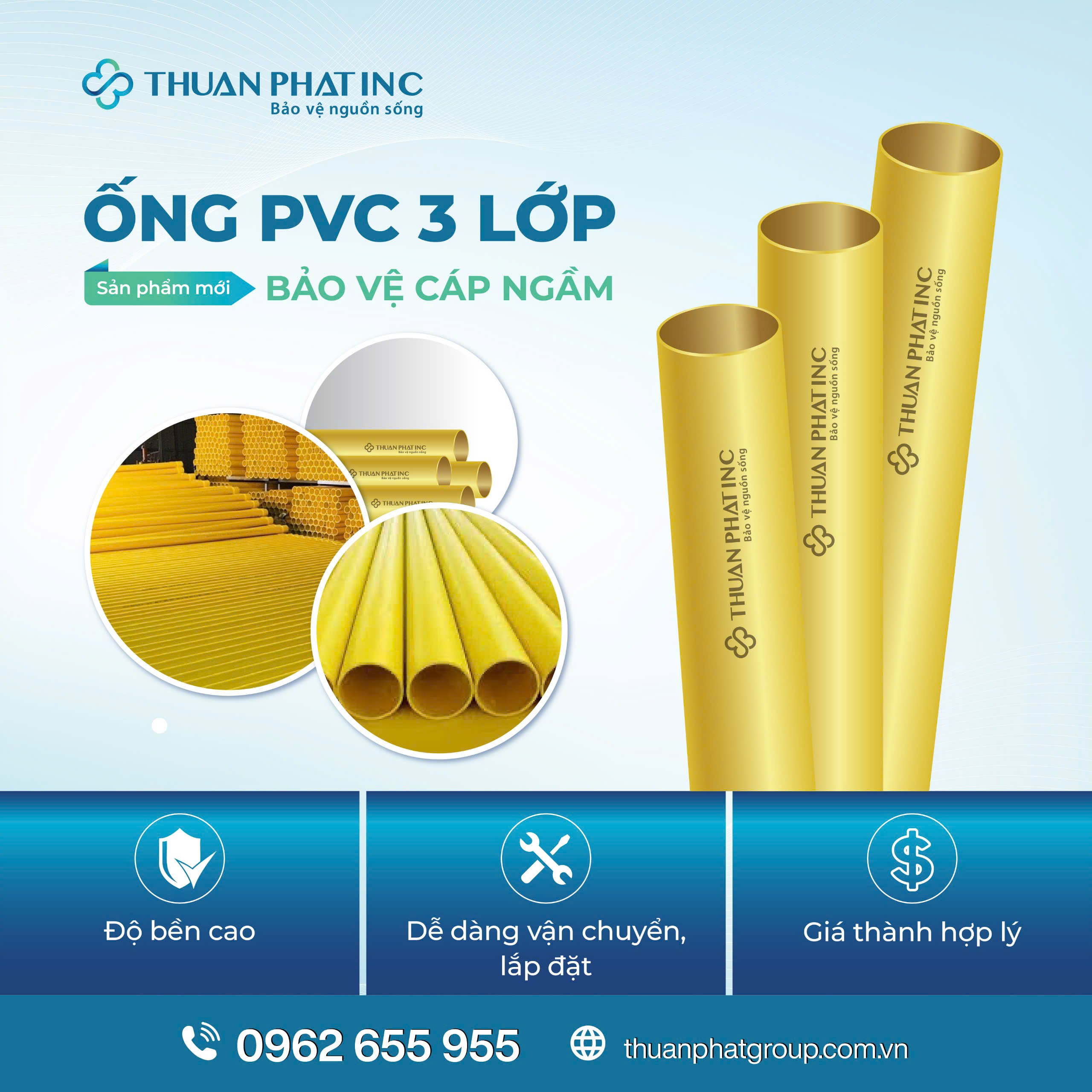 Ống UPVC 3 lớp bảo vệ cáp ngầm